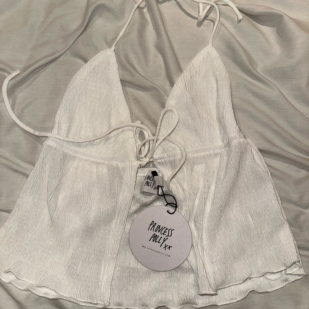 Princess Polly Cream Tie-Front Top
